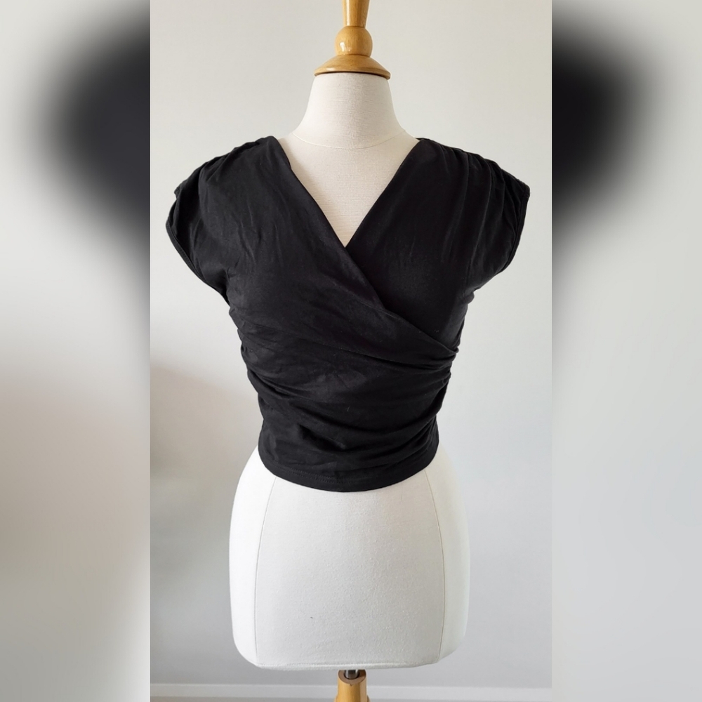 Shein black wrap crop top MEDIUM